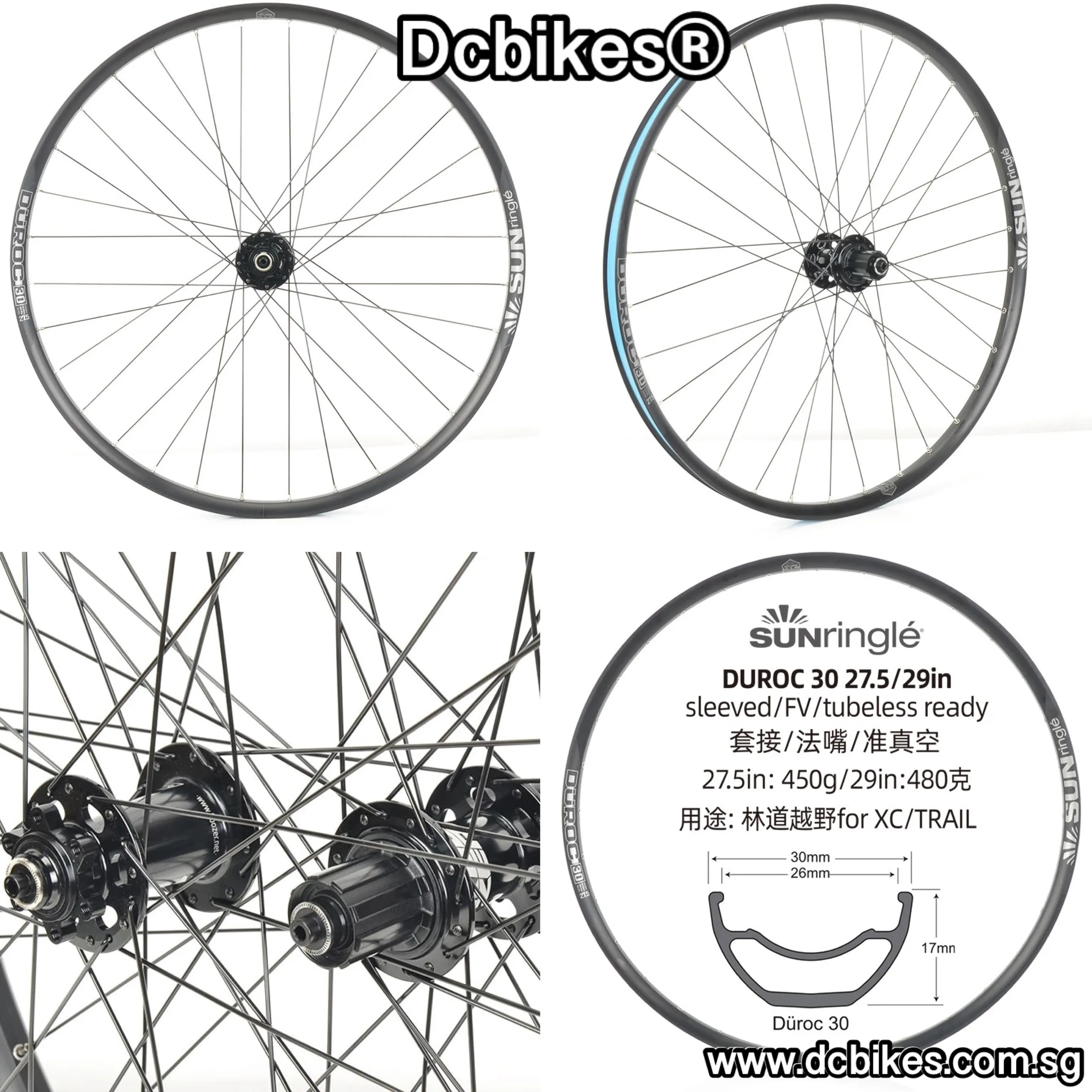 27.5/29 Koozer XM490 X 30mm Duroc 32H 6 Pawls Thru Axle/QR WheelSet