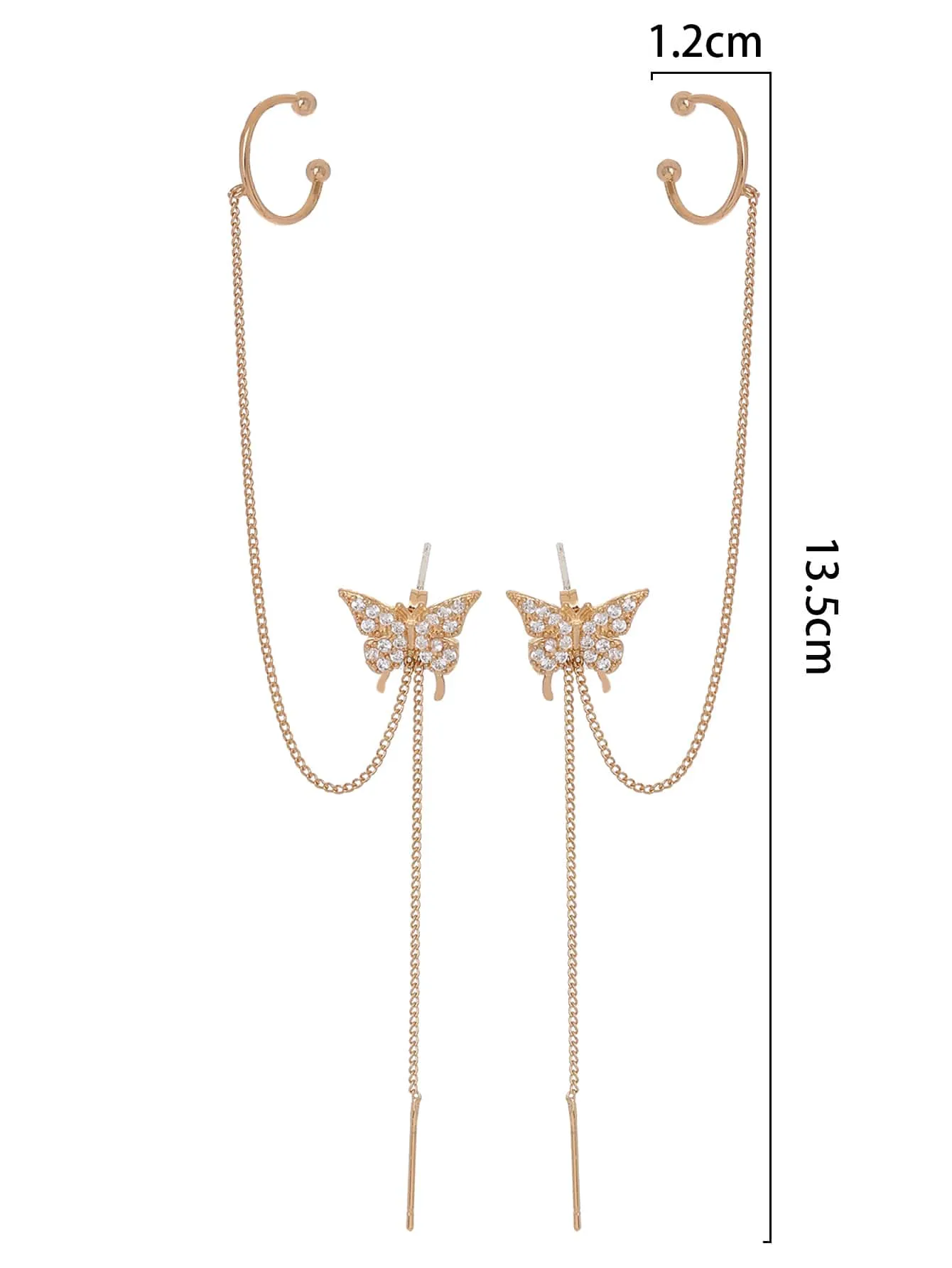 2pcs Cubic Zirconia Butterfly Decor Chain Linked Earring - 𝘚𝘚²³ - Gold