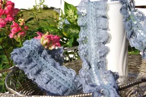 2¼" BLUE GREY FLORAL DOUBLE SIDED RUFFLE LACE TRIM