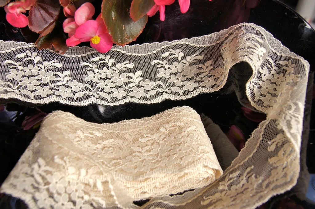 2" Floral Embroidered Lace Trim -  Natural