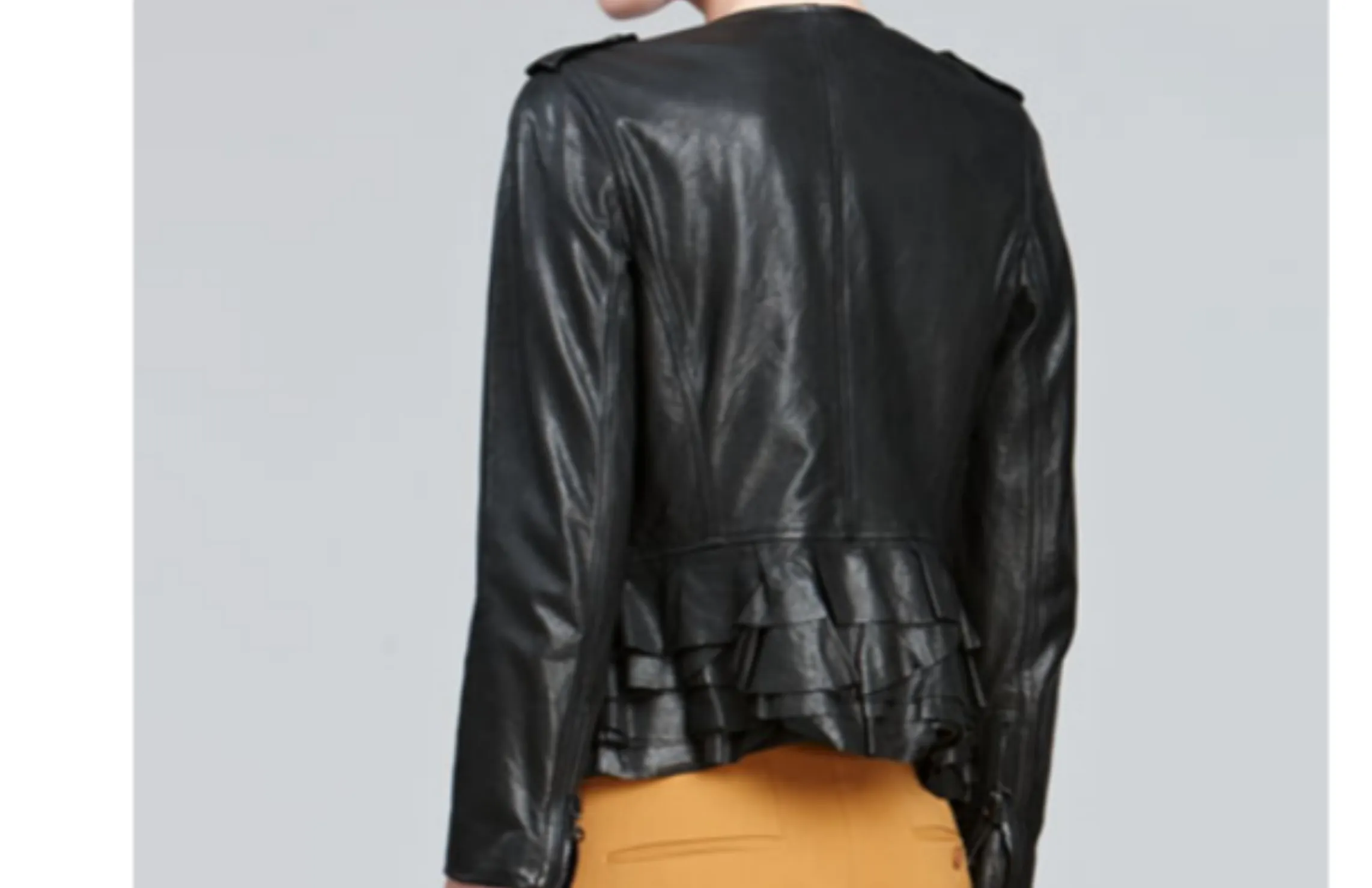 3.1 PHILLIP LIM Black Ruffle Trim Leather Jacket Size 4 NWOT