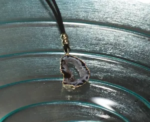 Agate Geode on Leather Necklace