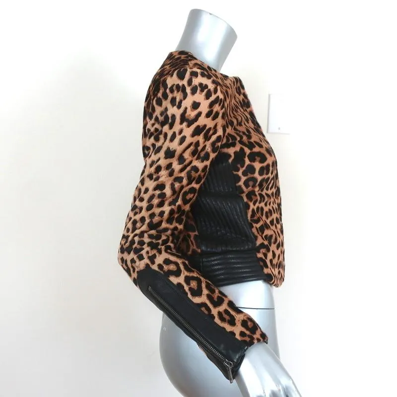 A.L.C. Savile Jacket Leather-Trim Leopard Print Pony Hair Size 4