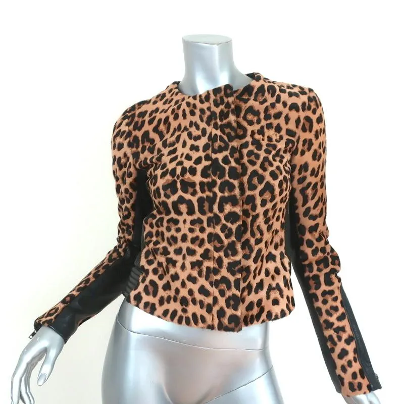 A.L.C. Savile Jacket Leather-Trim Leopard Print Pony Hair Size 4