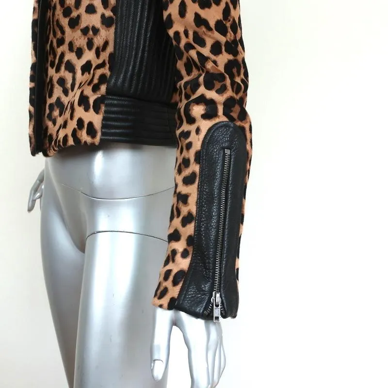 A.L.C. Savile Jacket Leather-Trim Leopard Print Pony Hair Size 4
