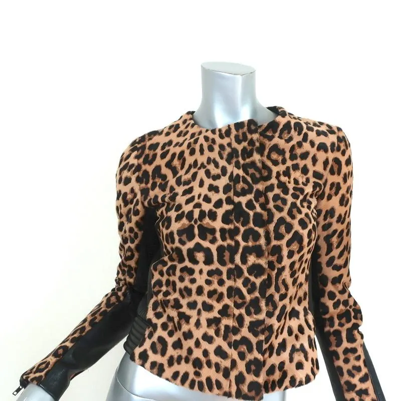 A.L.C. Savile Jacket Leather-Trim Leopard Print Pony Hair Size 4
