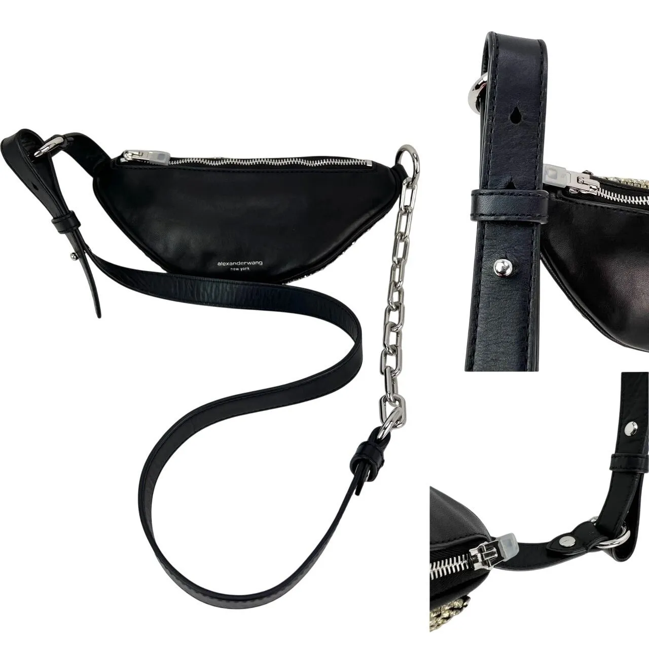 Alexander Wang Attica Mini Rhinestone Prism Gold Belt Sling Bag