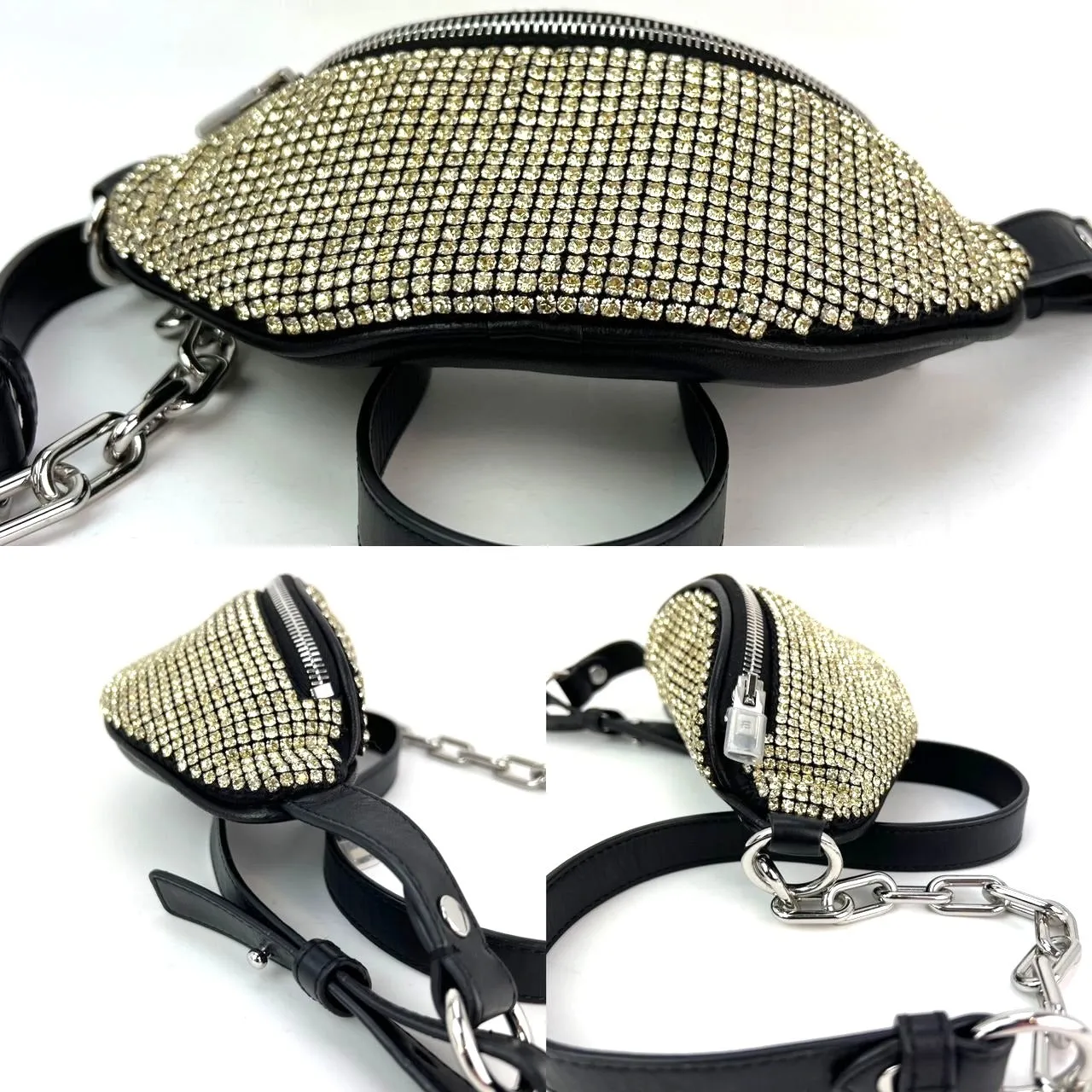 Alexander Wang Attica Mini Rhinestone Prism Gold Belt Sling Bag