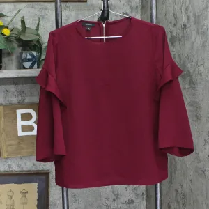 Alfani Womens Woven Ruffle Long Sleeve Blouse Shirt Top Berry Purple PM