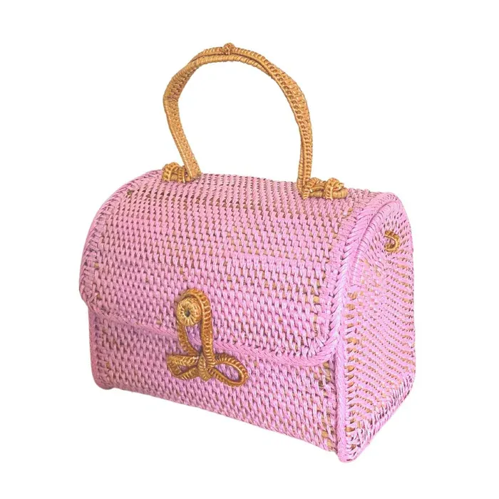 Alice Rattan Handbag In Pink