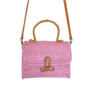 Alice Rattan Handbag In Pink