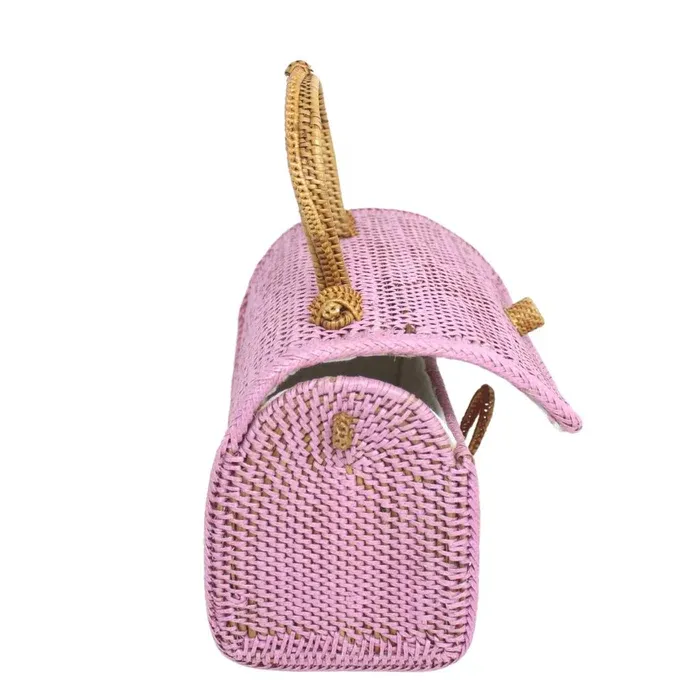 Alice Rattan Handbag In Pink