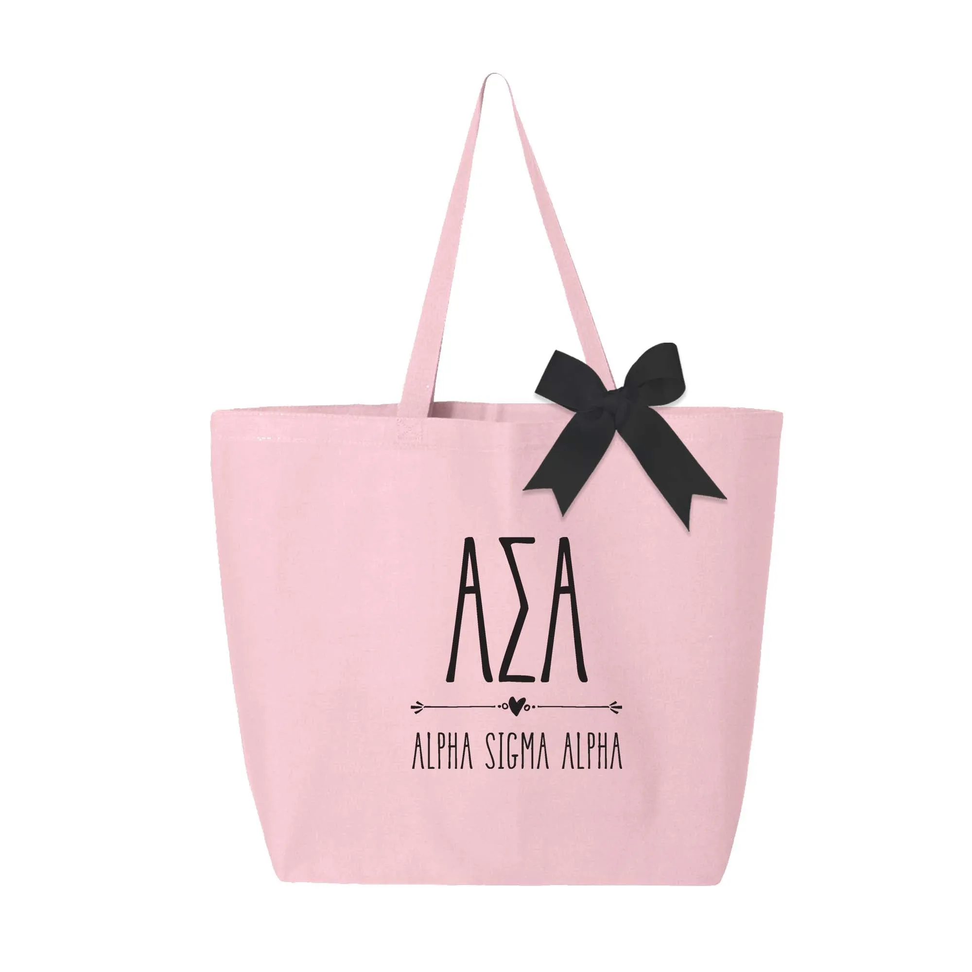 Alpha Sigma Alpha Pink Canvas Tote Bag with Black Bow