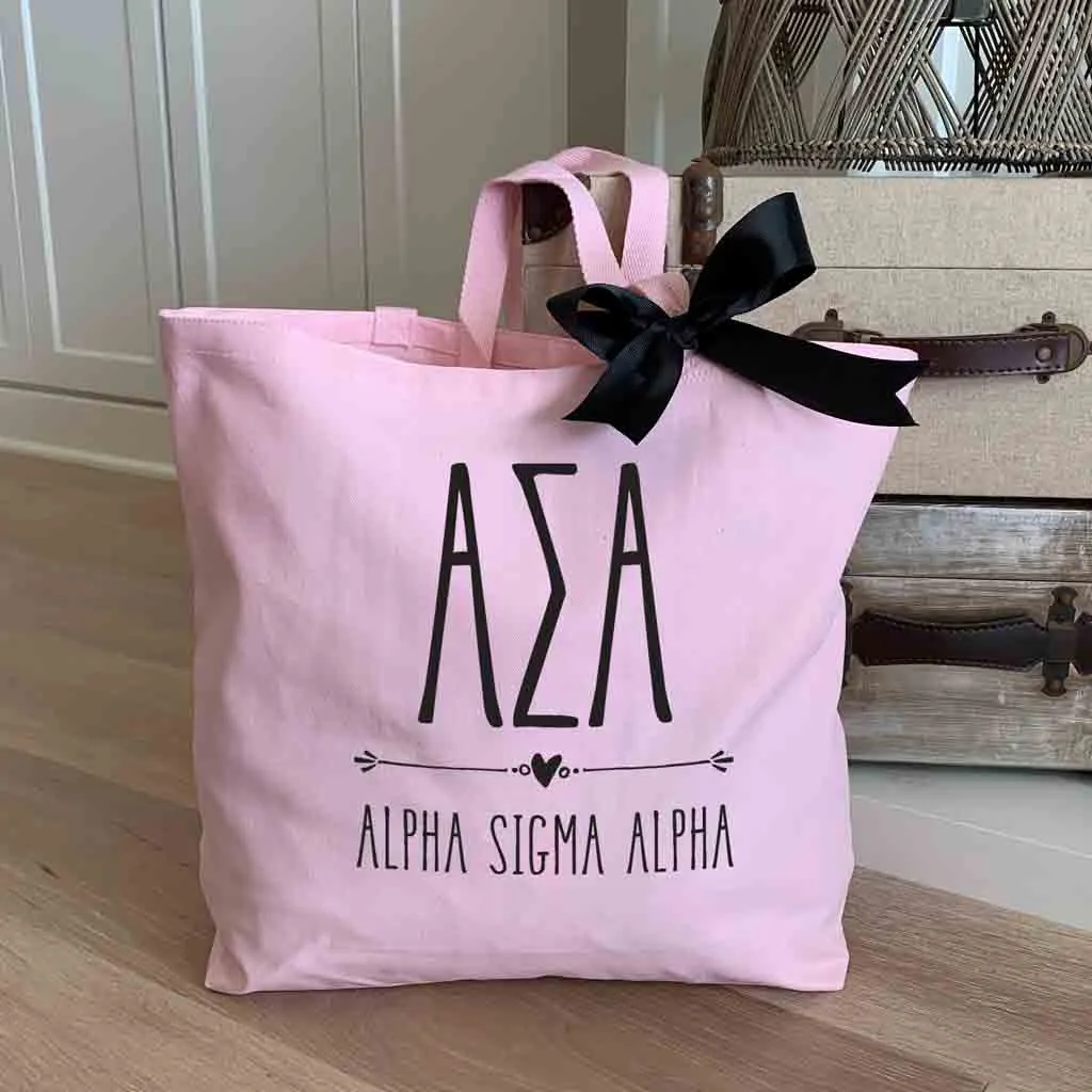 Alpha Sigma Alpha Pink Canvas Tote Bag with Black Bow