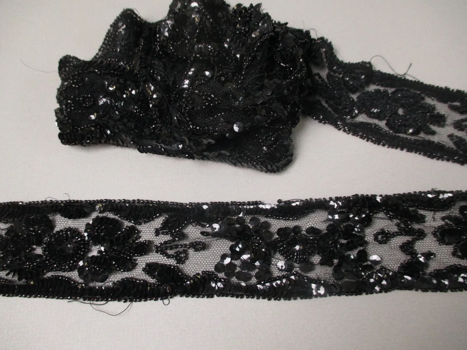 Antique Victorian Sequin beaded trim on silk net