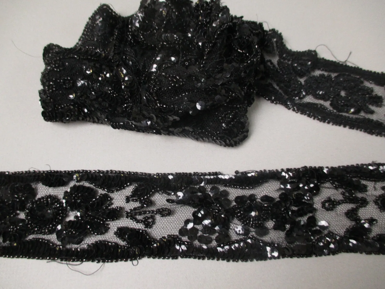 Antique Victorian Sequin beaded trim on silk net