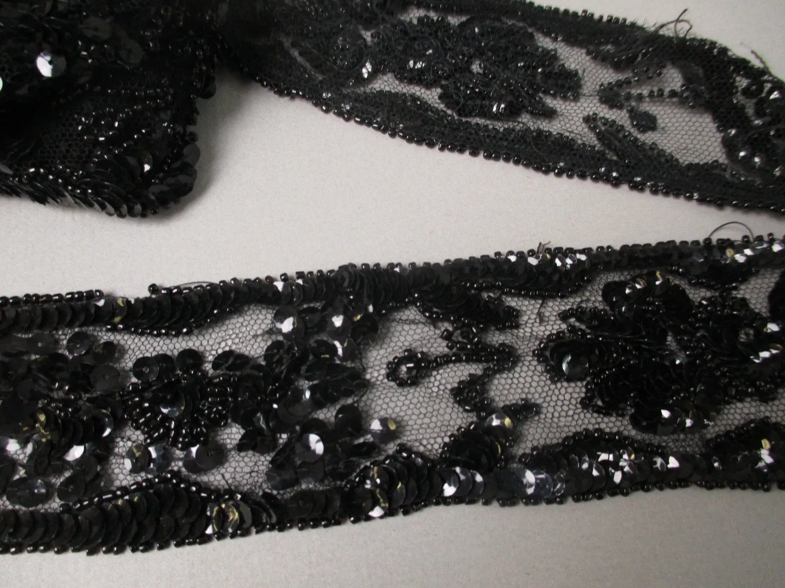 Antique Victorian Sequin beaded trim on silk net