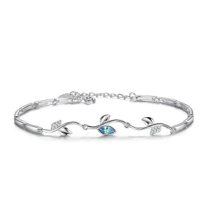 Aqua Cubic Zirconia & Silver-Plated Vine Bracelet