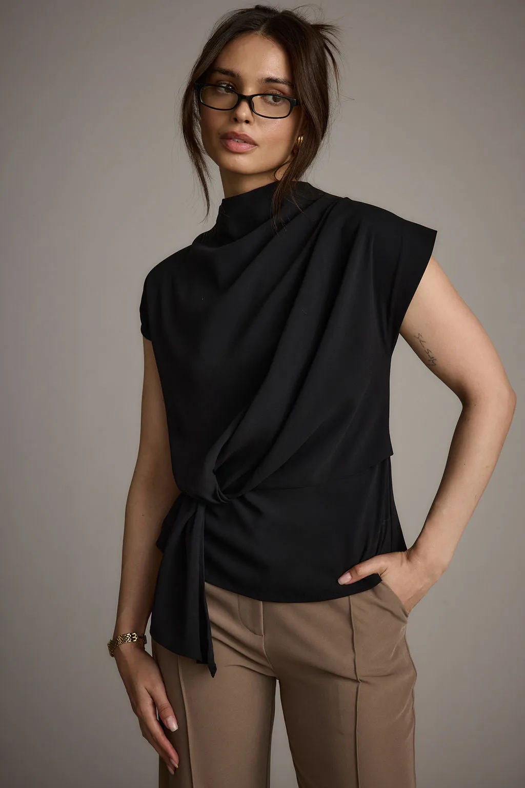 Atwood Black Twist Front Blouse
