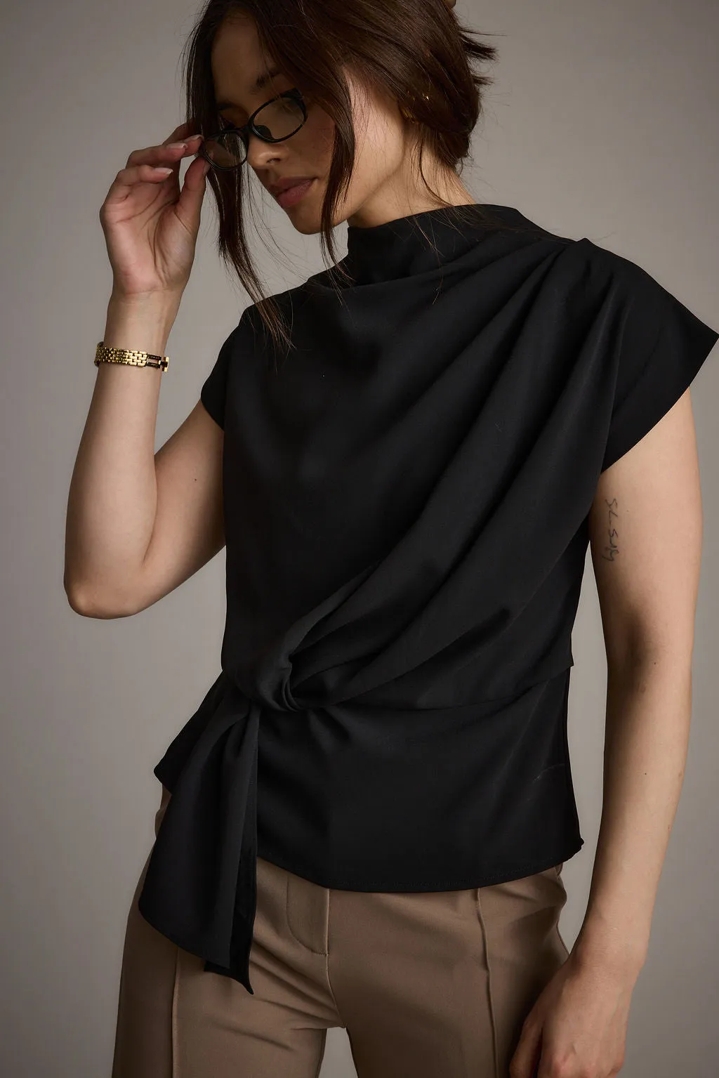 Atwood Black Twist Front Blouse