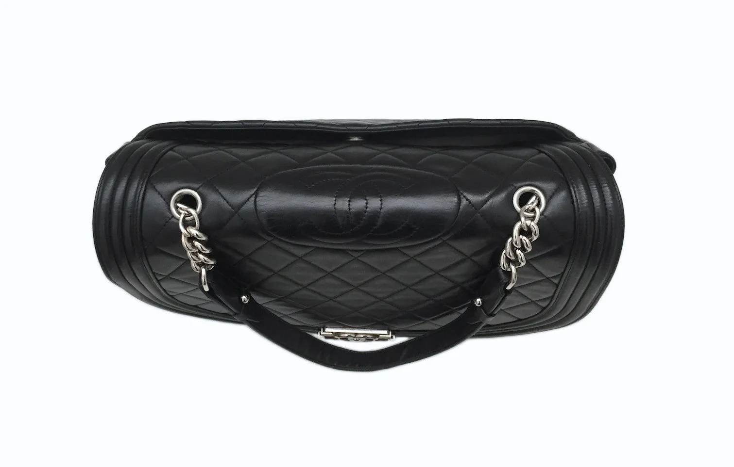 Authentic Chanel Black Lambskin Antik Boy Maxi Jumbo XL