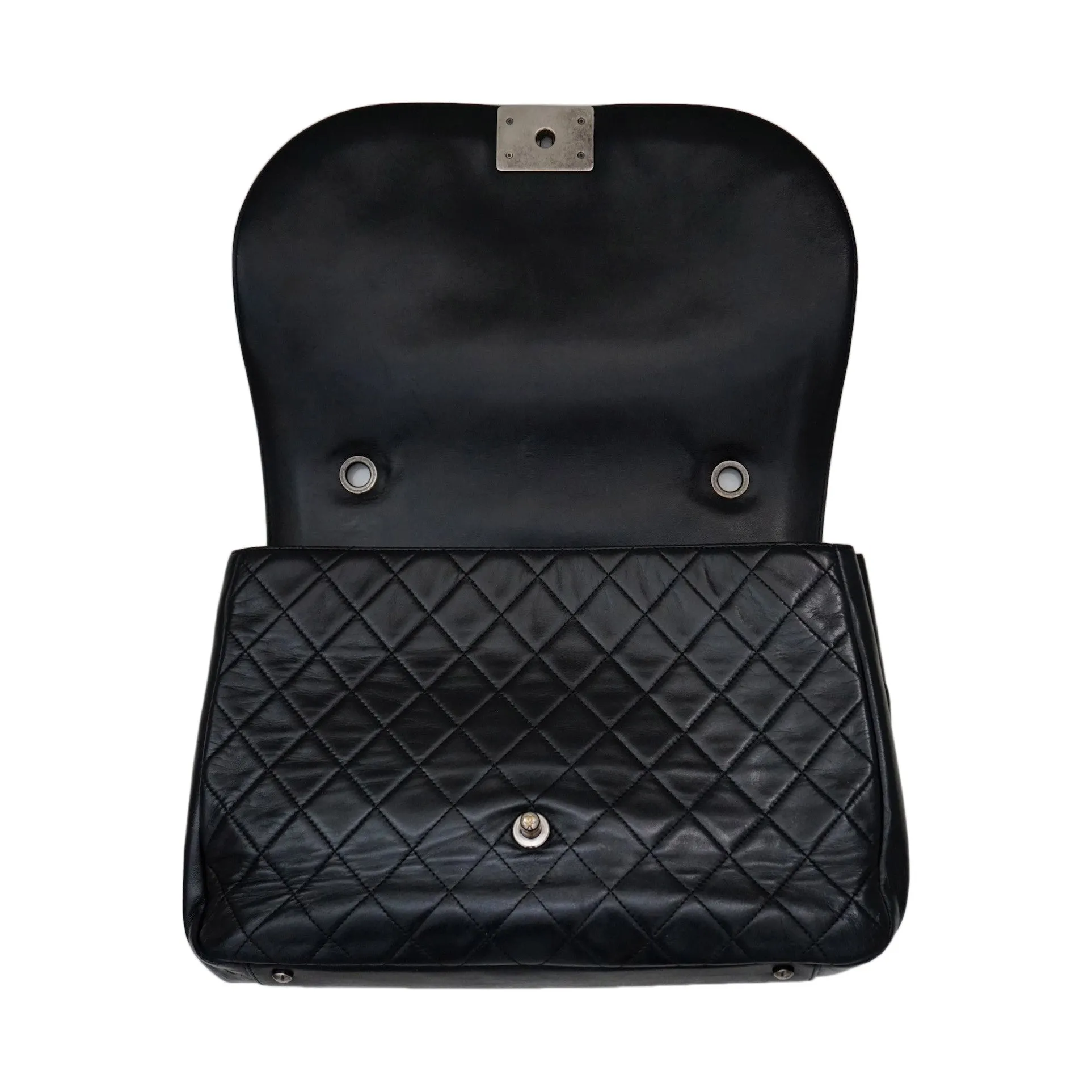 Authentic Chanel Black Lambskin Antik Boy Maxi Jumbo XL