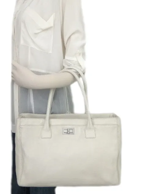 Authentic Chanel Cerf Executive White Caviar Tote