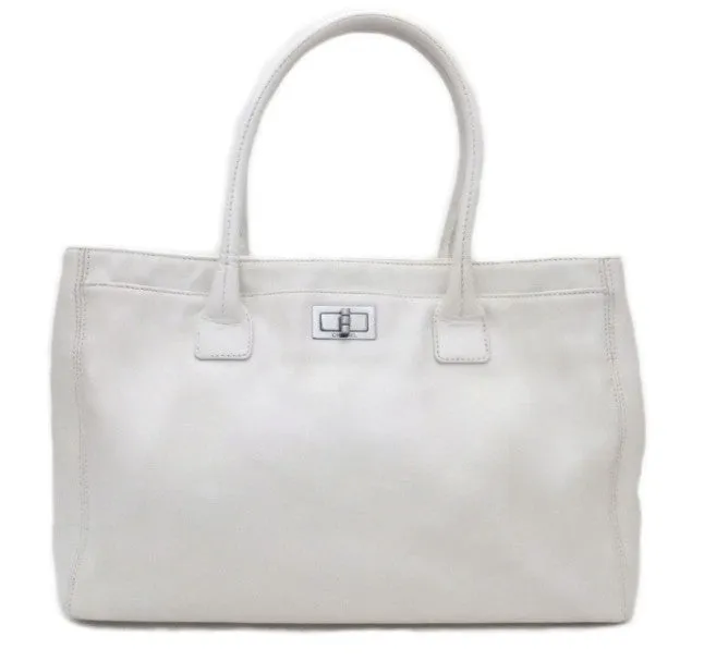 Authentic Chanel Cerf Executive White Caviar Tote