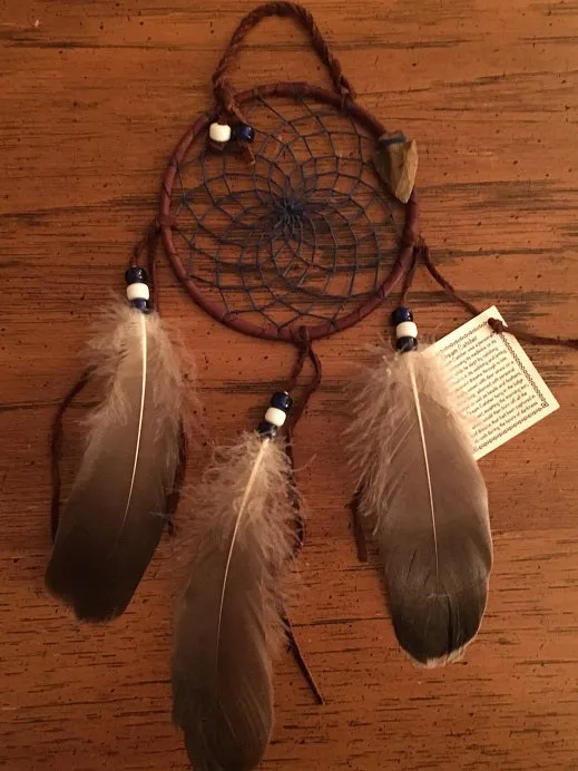Authentic Navajo Dream Catcher 4 Inch Natural Accent Navy Blue Web