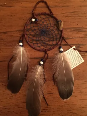 Authentic Navajo Dream Catcher 4 Inch Natural Accent Navy Blue Web