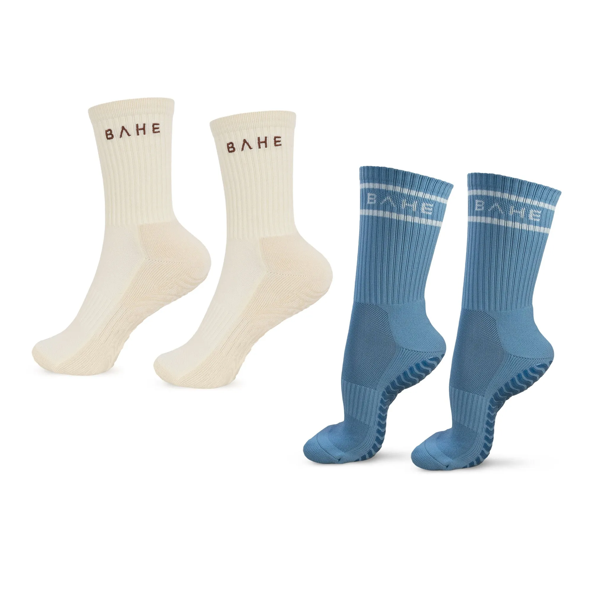 BAHE Studio Grippy Crew Socks 2 Pairs - Coconut & Powder Blue