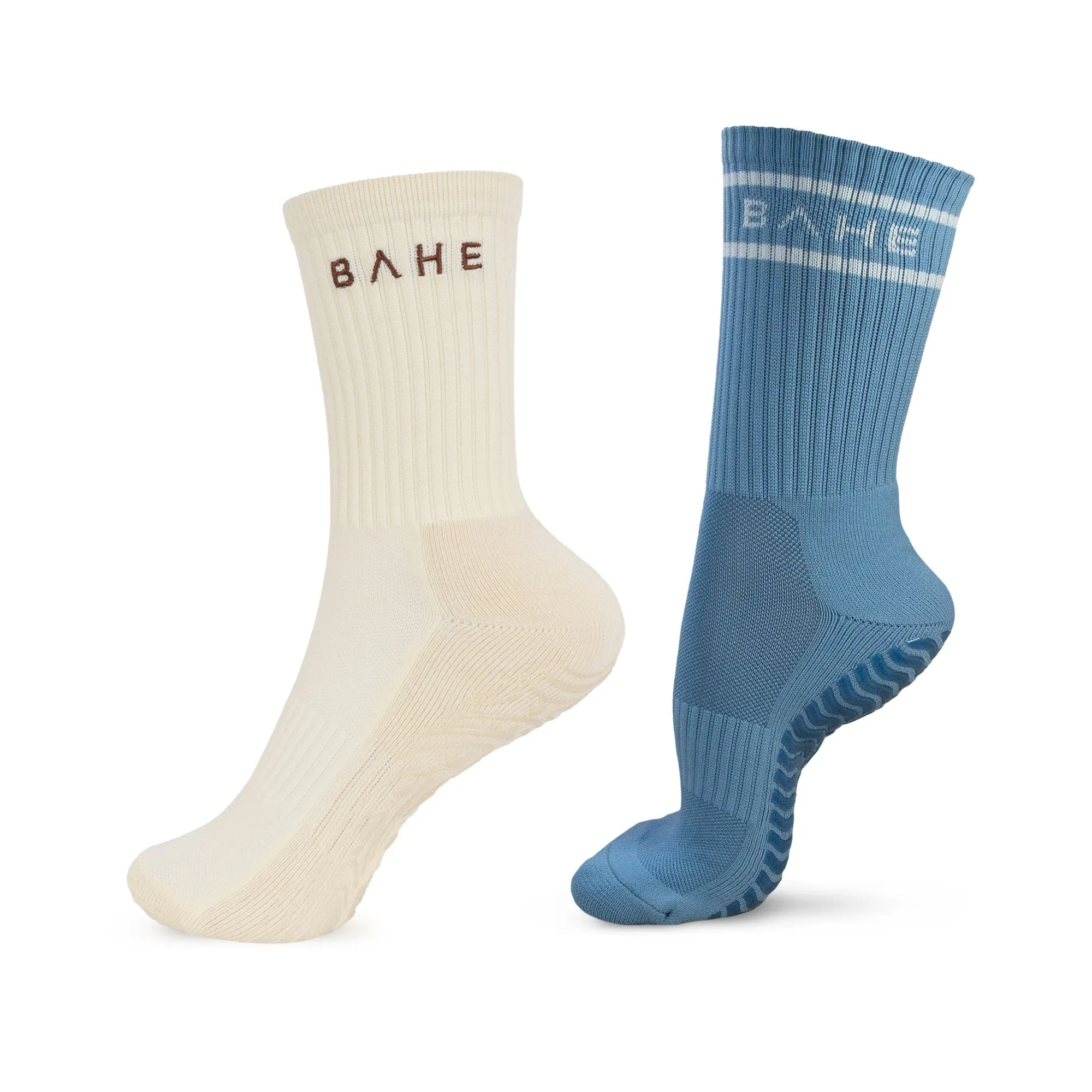 BAHE Studio Grippy Crew Socks 2 Pairs - Coconut & Powder Blue
