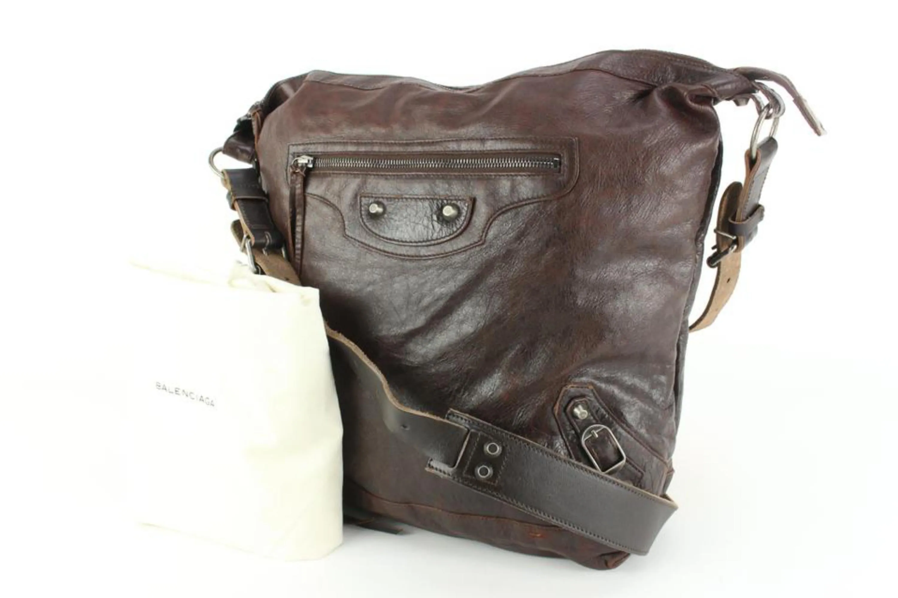 Balenciaga Chocolate Chevre Leather Men's Day Messenger Bag 30ba54s