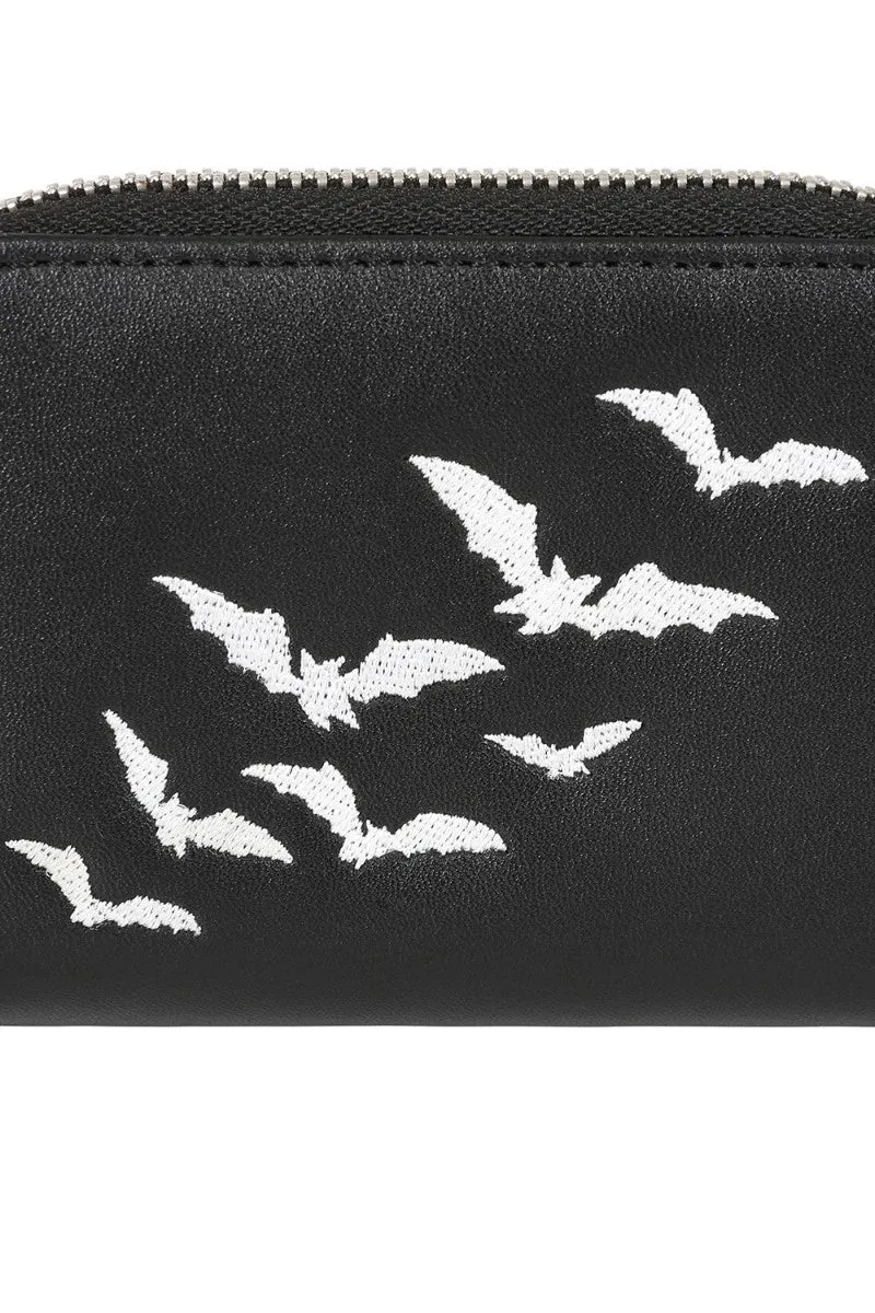 Banned Flying Bats Wallet – Black Gothic Zip-Around Purse