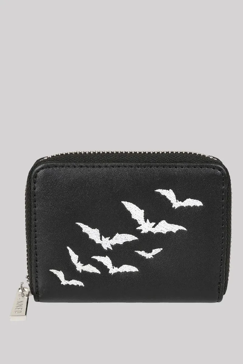 Banned Flying Bats Wallet – Black Gothic Zip-Around Purse