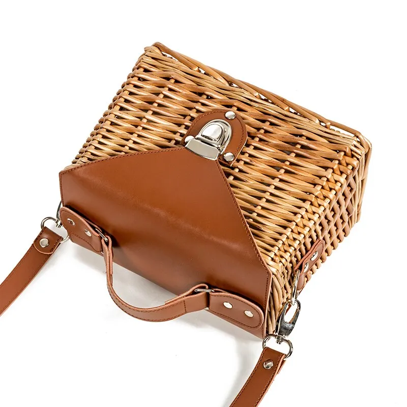 Barabum Rattan Woven Basket Straw Crossbody Bag