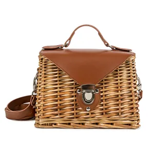 Barabum Rattan Woven Basket Straw Crossbody Bag