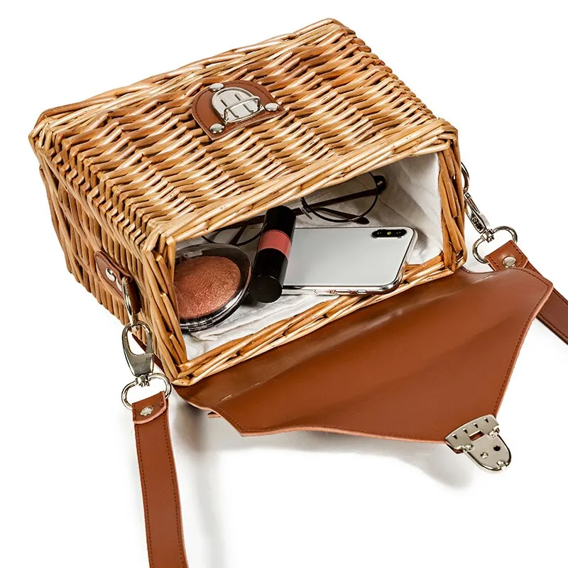 Barabum Rattan Woven Basket Straw Crossbody Bag