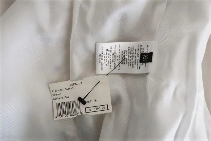 Barbara Bui Trench Coat Beige Leather-Trim Stretch Twill Size Extra Small NEW