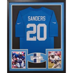 Barry Sanders Autographed Signed Framed Throwback Detroit Lions Jersey BECKETT