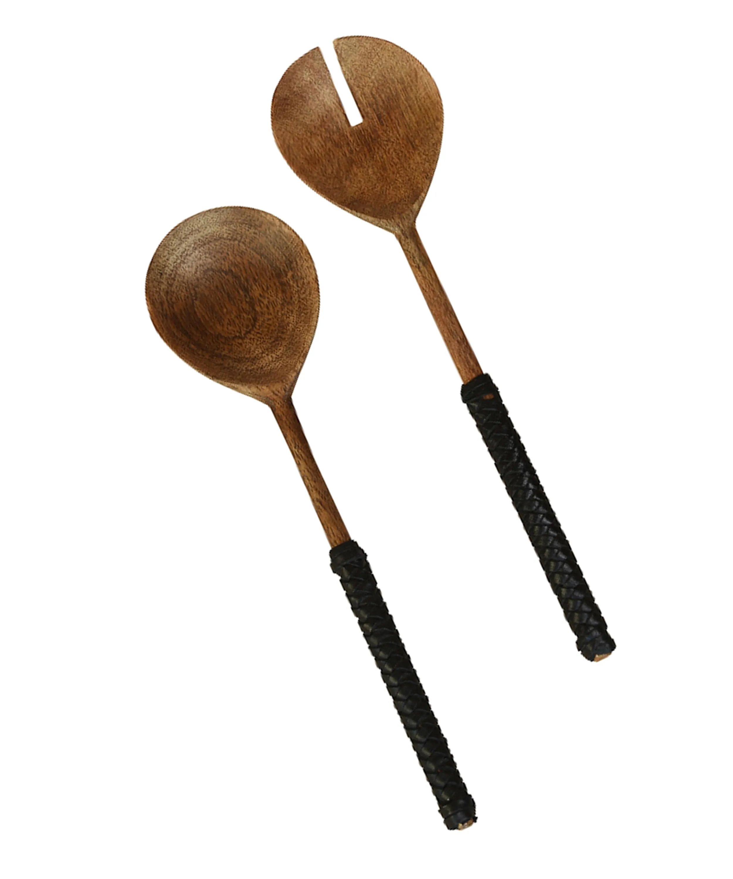 Barton Leather Wrapped Serving Set, Teak & Black Leather