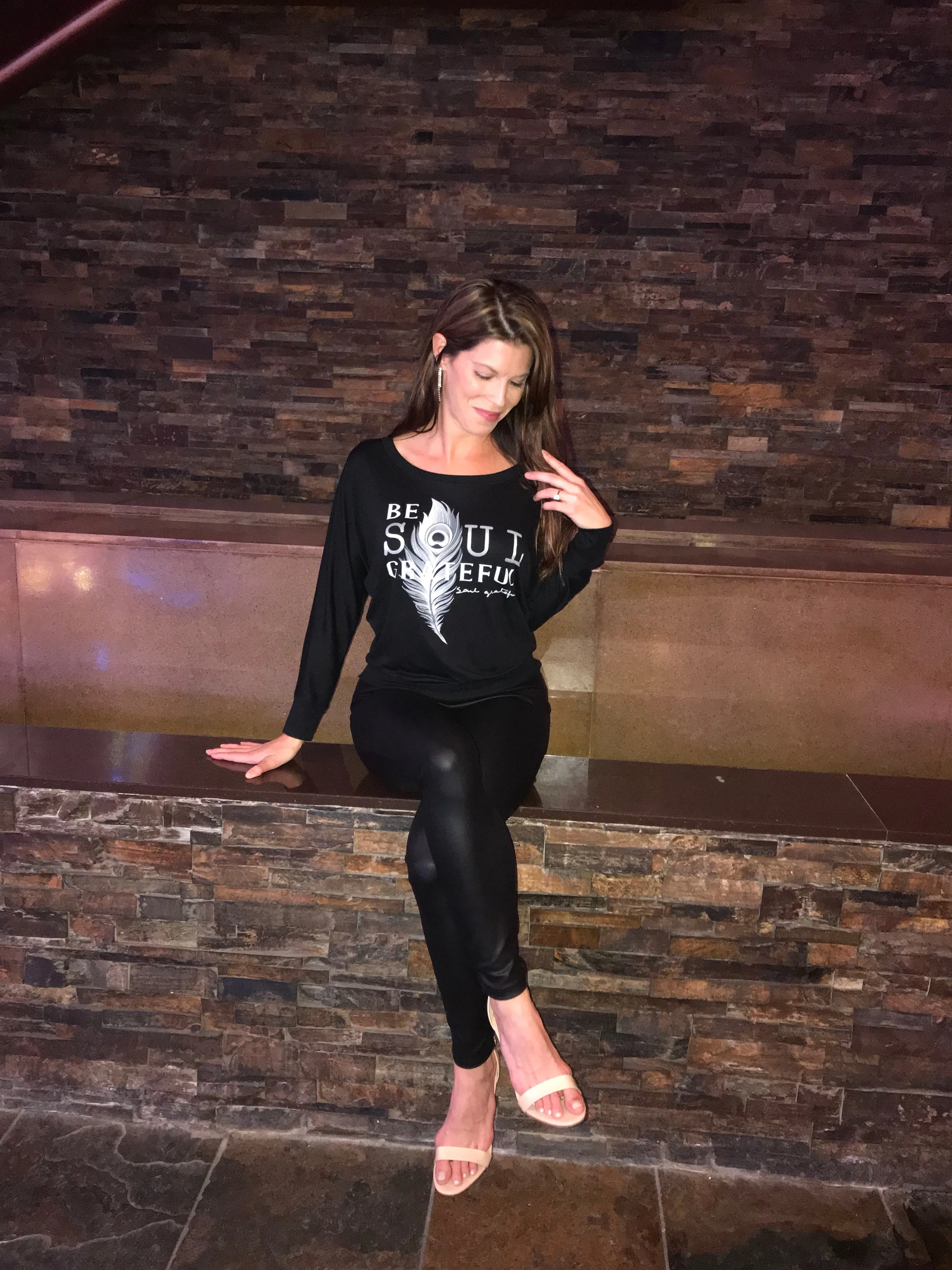 Be Soul Grateful Flowy Long Sleeve Off Shoulder Tee