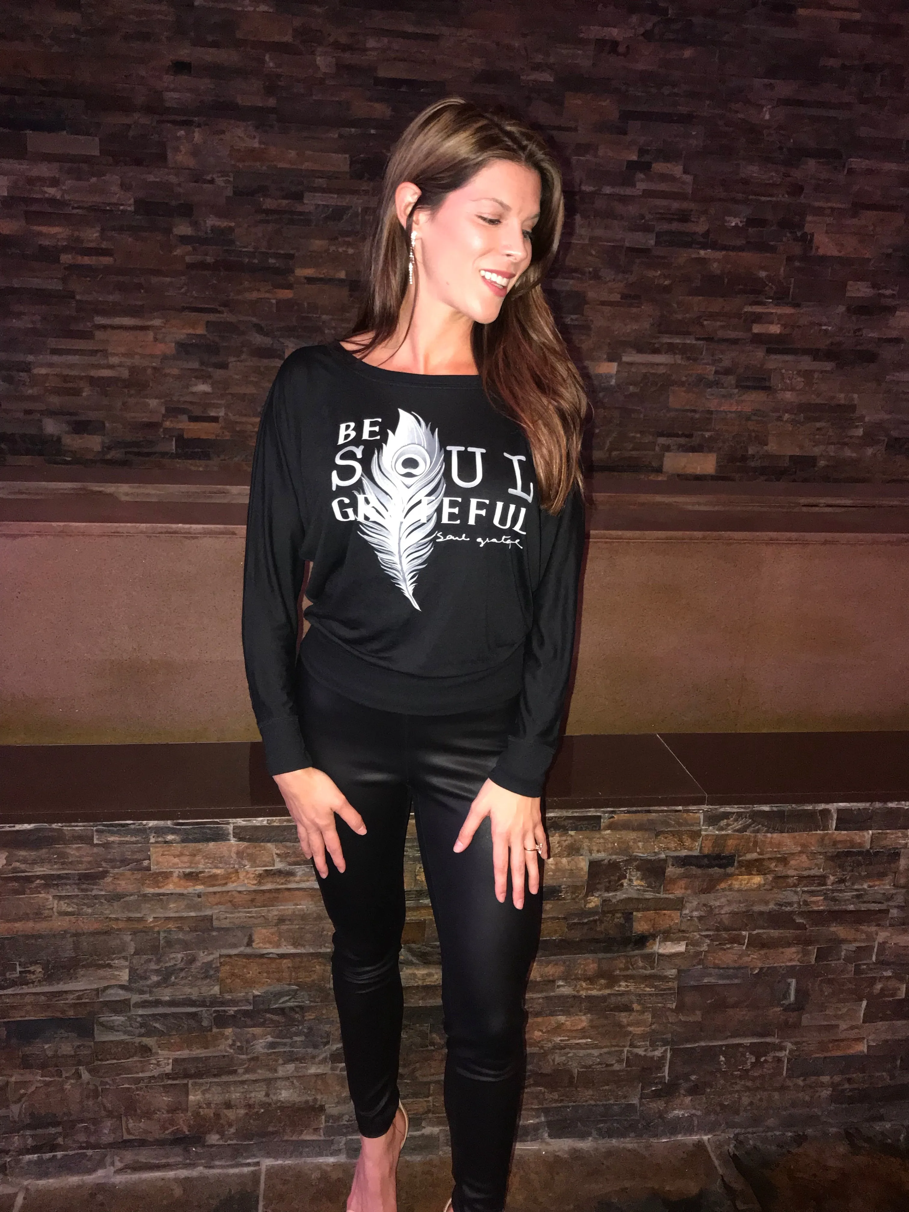 Be Soul Grateful Flowy Long Sleeve Off Shoulder Tee