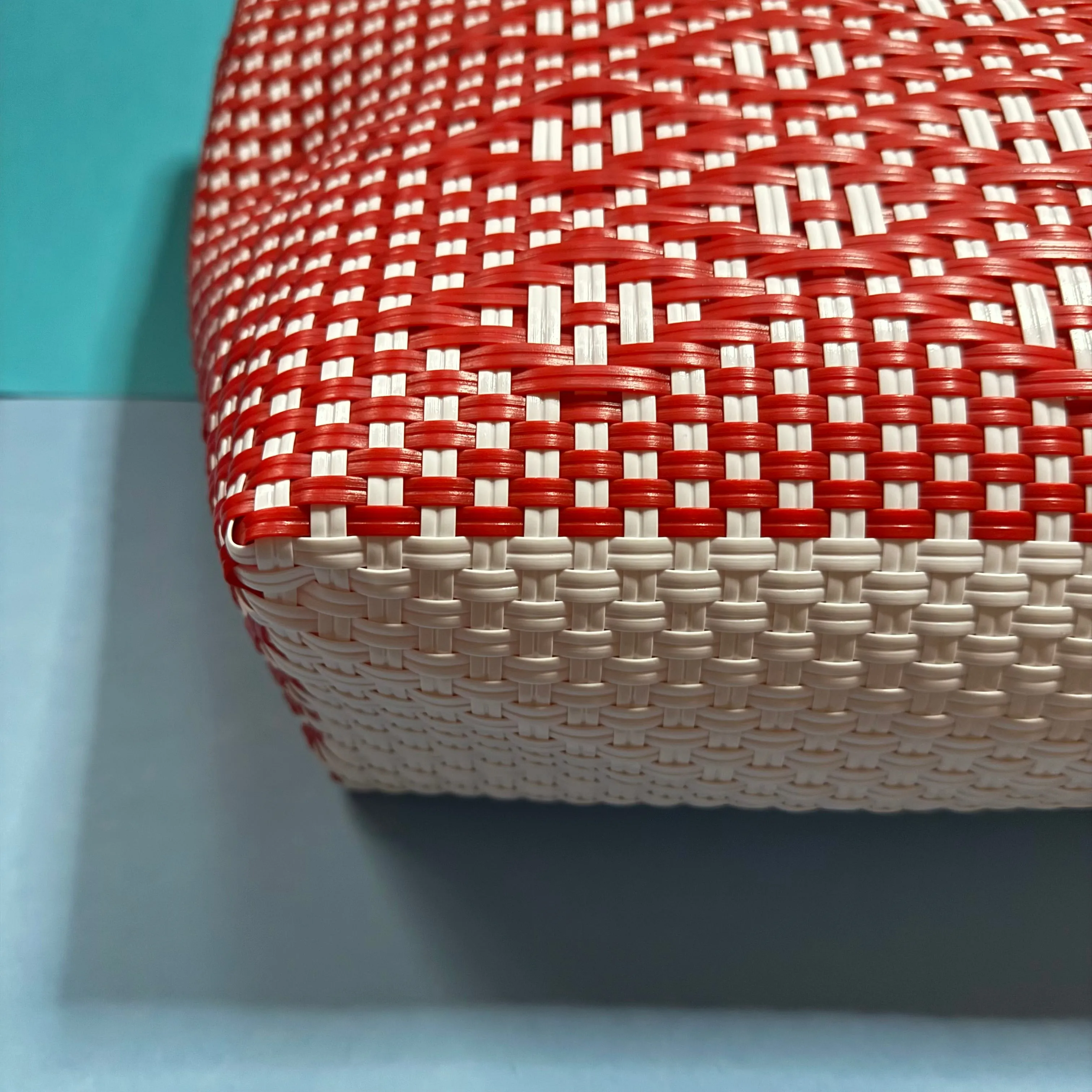 Bicycle Pannier recycled red white plastic woven basket tote ba