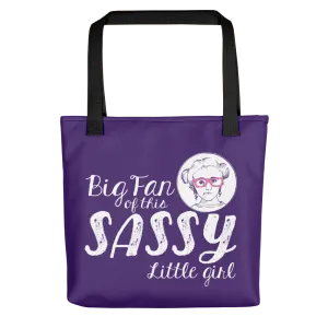 Big Fan of this Sassy Little Girl (Esperanza - Raising Dion) Purple Tote Bag