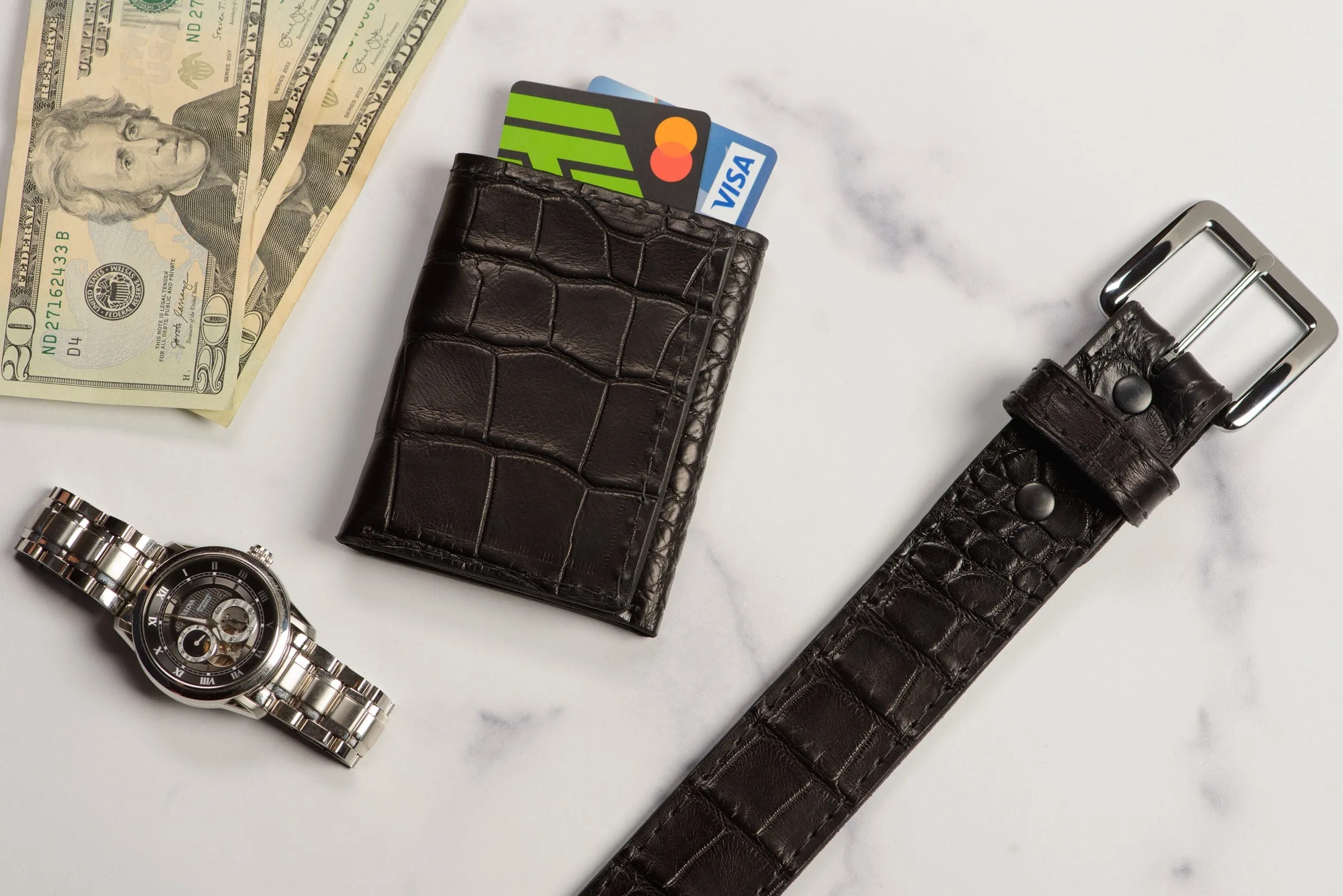 Black Alligator Trifold Wallet