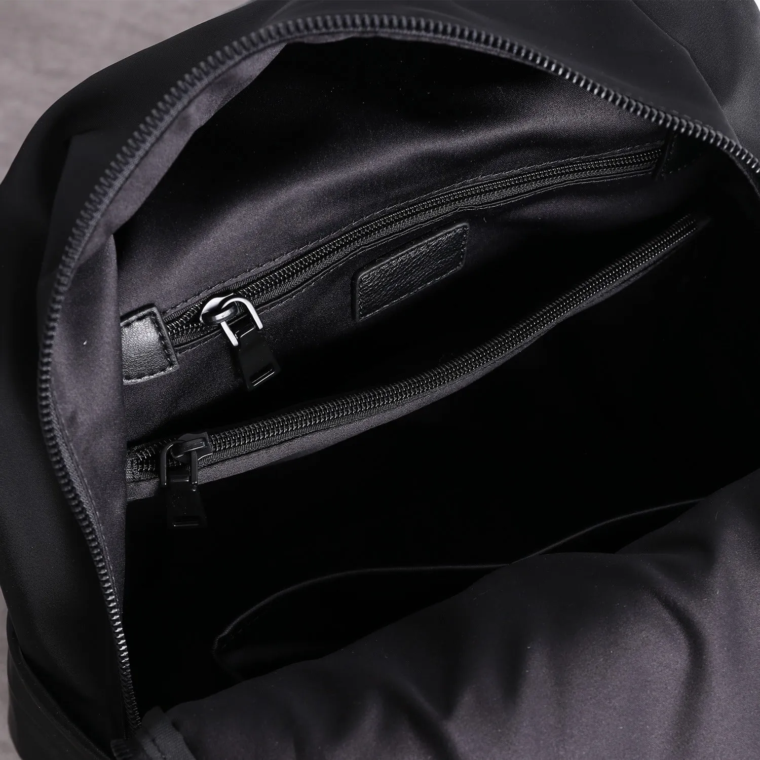 Black Nylon Backpack Womens School Backpack bag Black Nylon Leather Travel Rucksack for Ladies