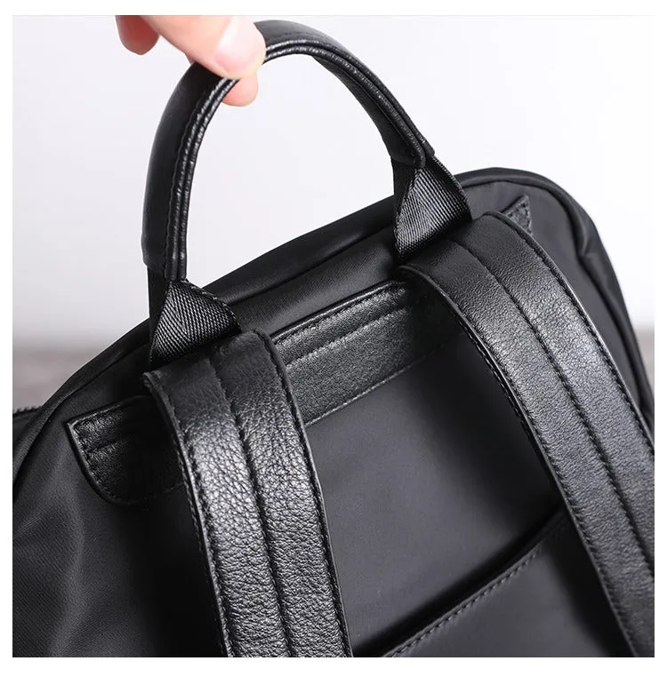 Black Nylon Backpack Womens School Backpack bag Black Nylon Leather Travel Rucksack for Ladies