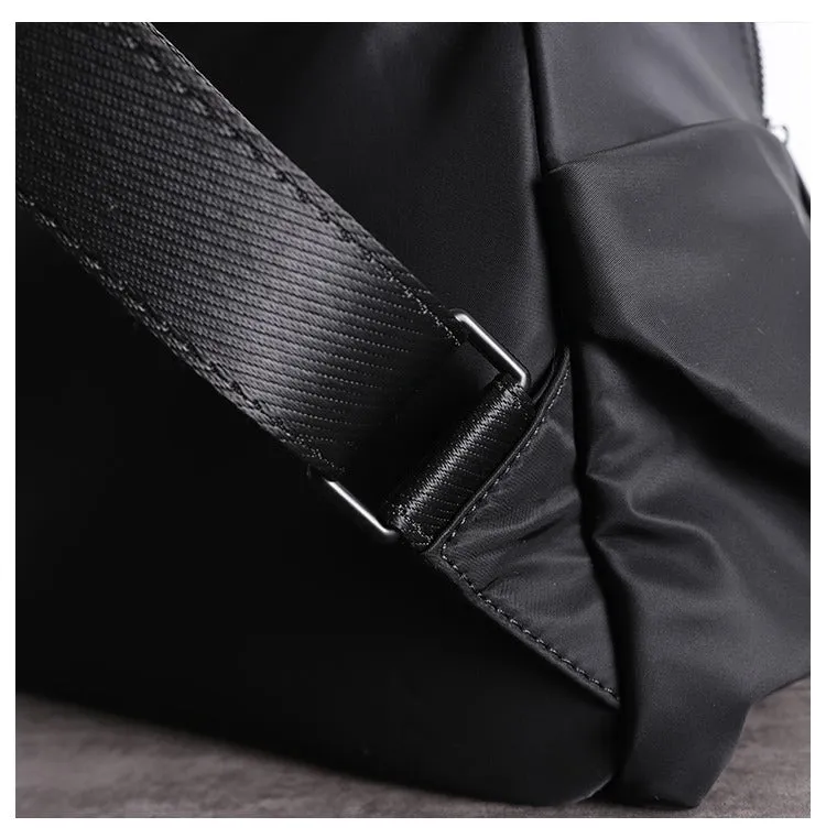 Black Nylon Backpack Womens School Backpack bag Black Nylon Leather Travel Rucksack for Ladies