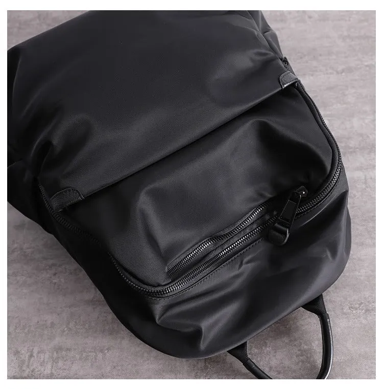 Black Nylon Backpack Womens School Backpack bag Black Nylon Leather Travel Rucksack for Ladies